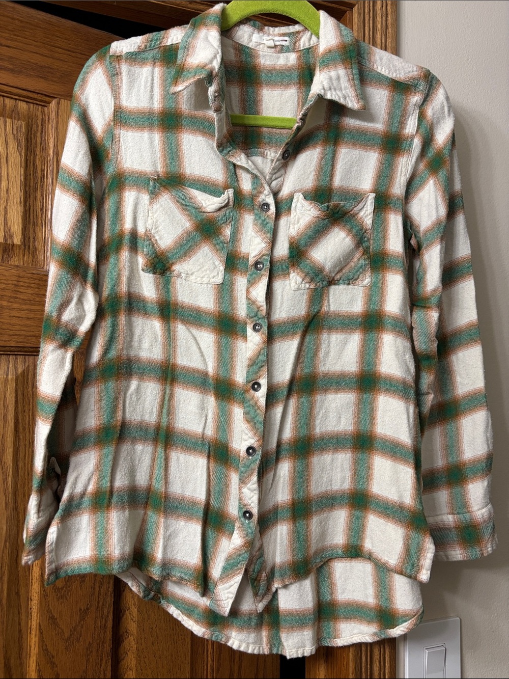 Maurices Plaid Shirt in Cream, Green & Rust